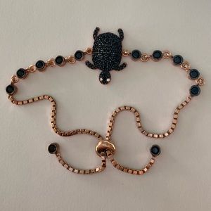 925 Silver turtle bracelet black clear cz zirconia stones14k rose gold plated